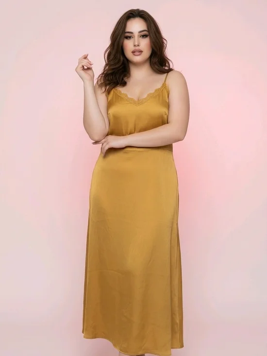 Aritzia Wilfred Satin Slip Midi Dress | Gold Mustard | Size 10 - Picture 1 of 9